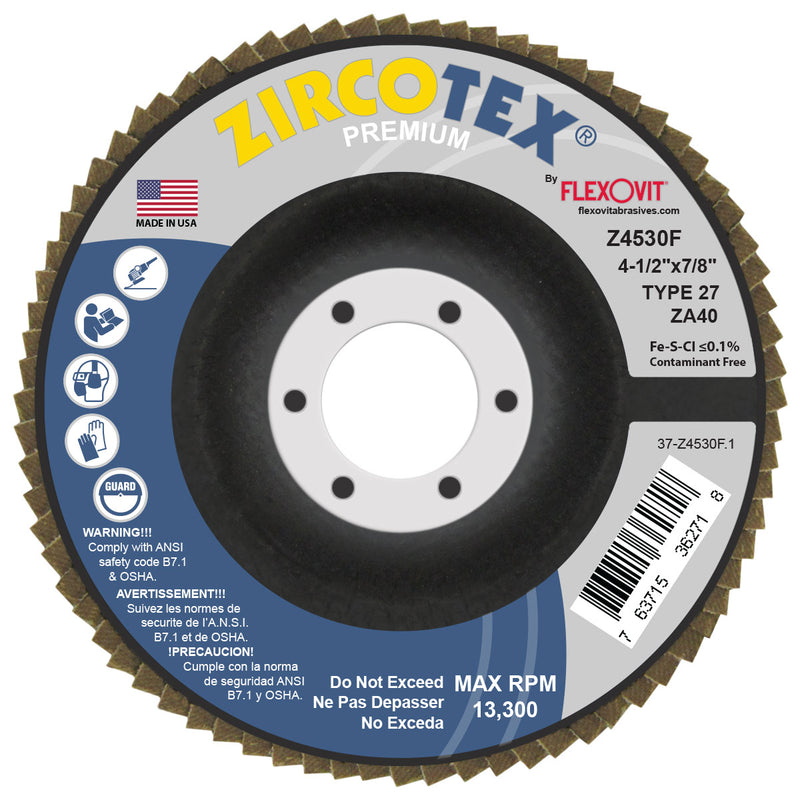 FlexOvit 4-1/2 X 7/8 ZircoTex Flap Disc